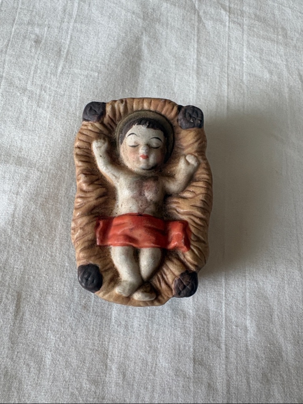 Vintage Baby Jesus Ceramic Figurine in Nativity Cradle